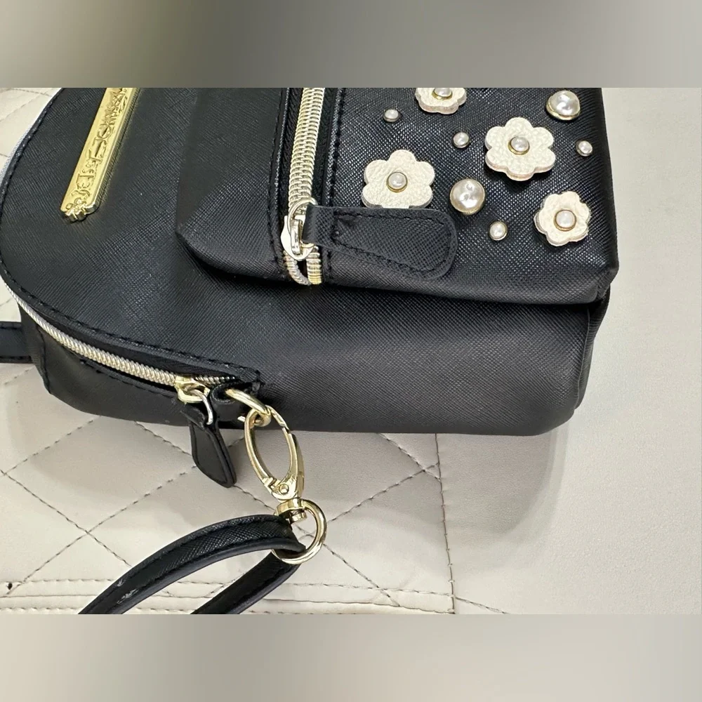 BETSEY JOHNSON Pearl flower Accents Mini Backpack Crossbody purse
